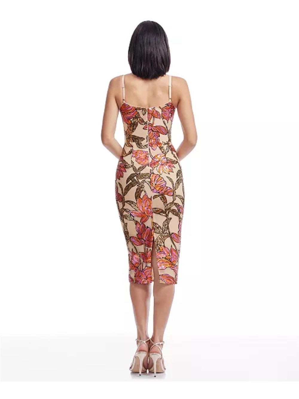 Dress the Population floral Midi Sheath Dress with Spaghetti Straps - Pink/Beige - Picture 4 of 9